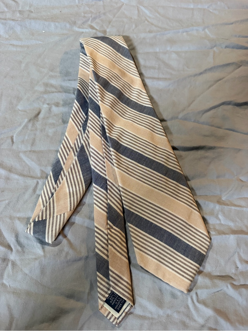 Lands' End Tan and Gray Diagonal Stripe Silk Tie